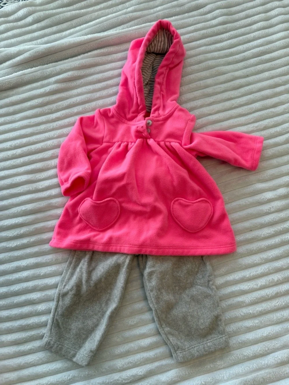 Carter's Bundle - Hot Pink Onesie With Fox & Two Piece Hot Pink/Grey Fleece Set